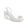thumbnail image 1 of BLISSFUL STEP Women's Shoes Clear Slingback Rhinestone Peep Toe Block Heel Sandals Silver 10, 1 of 7