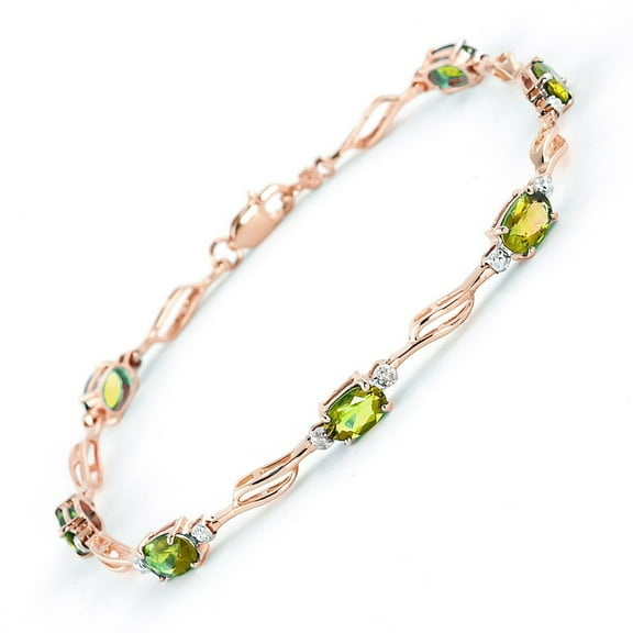 Galaxy Gold 14k Solid Rose Gold Tennis Bracelet withPeridot & Diamond