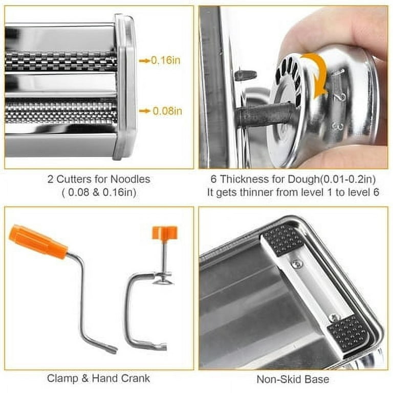  Hamilton Beach Pasta Maker Machine with 7 Adjustable Thickness  Settings, Makes 6” Wide Sheets, Includes Spaghetti & Fettucine Cutter &  Countertop Clamp, Stainless Steel (86655) : Home & Kitchen