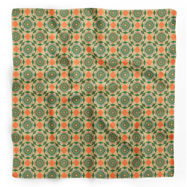 Bimba Green Geometric Mosaic Pure Silk Printed Head Bandanas Summer Neck Wrap Scarf 40 x 80 Inches