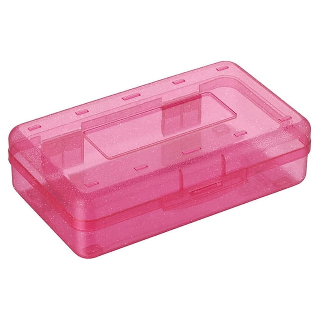 Bewildely Estuche transparente para lápices, caja de papelería transparente, gran capacidad, tapa hermética a presión, suministros de Almacenamiento y organización del hogar Rojo
