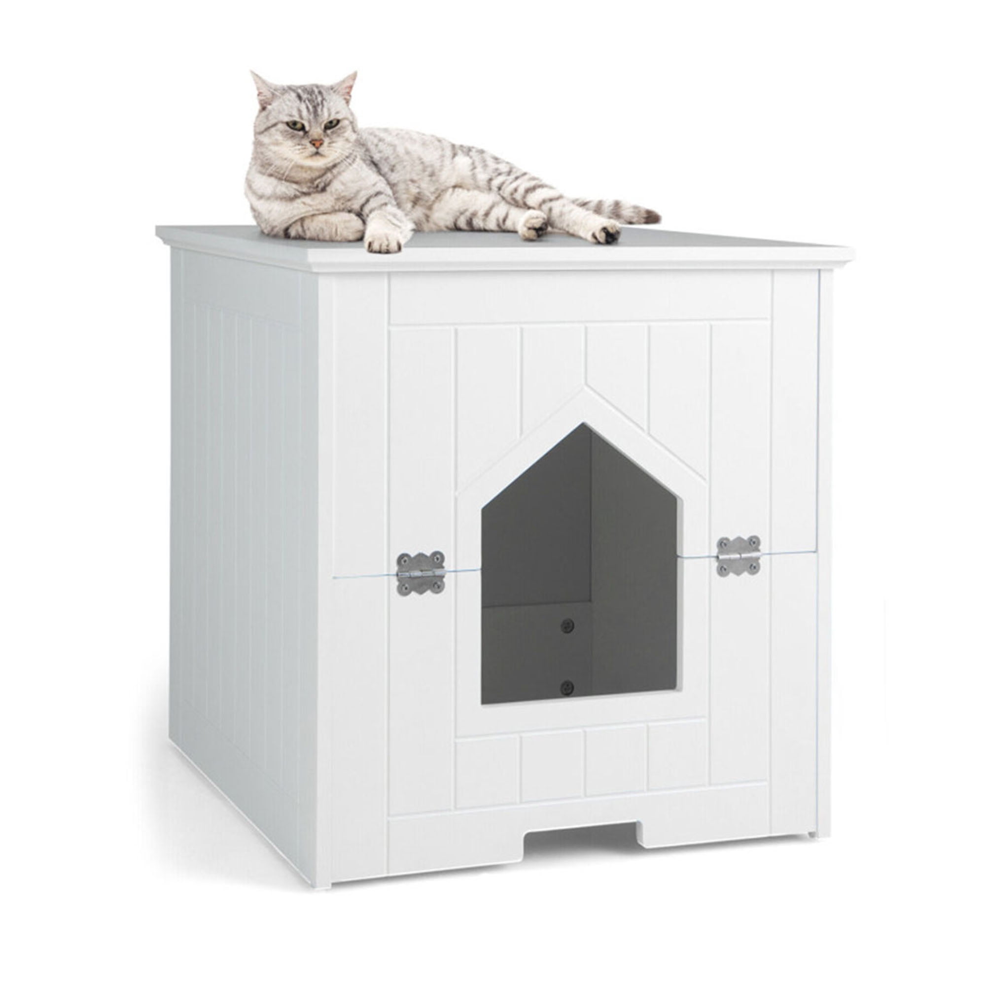 Pefilos 20" Cat Litter Box Enclosed Furniture with Flip Magnetic Half Door, Cat House Covered, Indoor Cat Kitty Washroom Hidden Enclosure, White