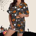 thumbnail image 2 of Halloween Pajamas Halloween Pumpkin Print Plus Size Button Nightwear Pajamas for Women Set, 2 of 8