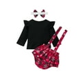 thumbnail image 3 of Qiylii Baby Girls Clothes Set, Long Sleeve T shirt+Suspender Shorts+Headdress, 3 of 9