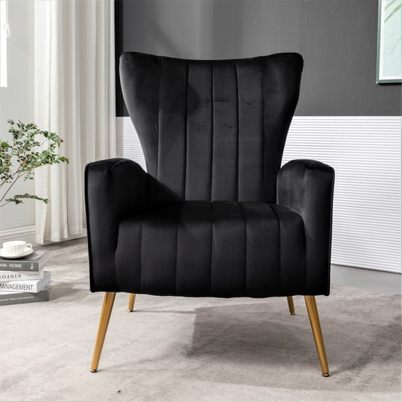 US Pride Furniture Kaleigh 27.56"W Velvet Sofa Chair for Living Room with Metal Legs, Black