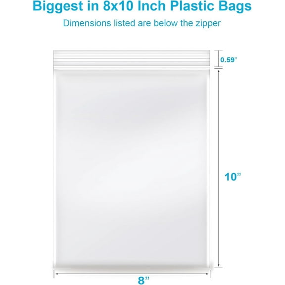 8"x10", 100/pk Clear Reclosable Plastic 2-Mil Ziplock Bags Poly Jewelry Storage Zipper Baggies