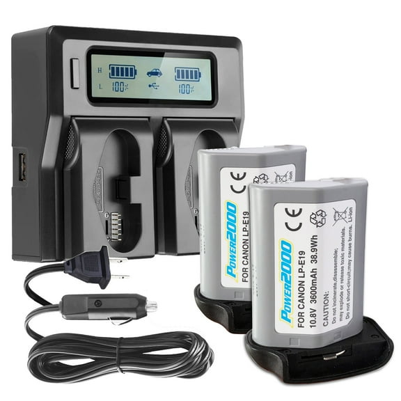Power2000 2x Canon LP-E19 10.8V 3600mAh Lithium-Ion Battery with Dual Bay LCD Charger