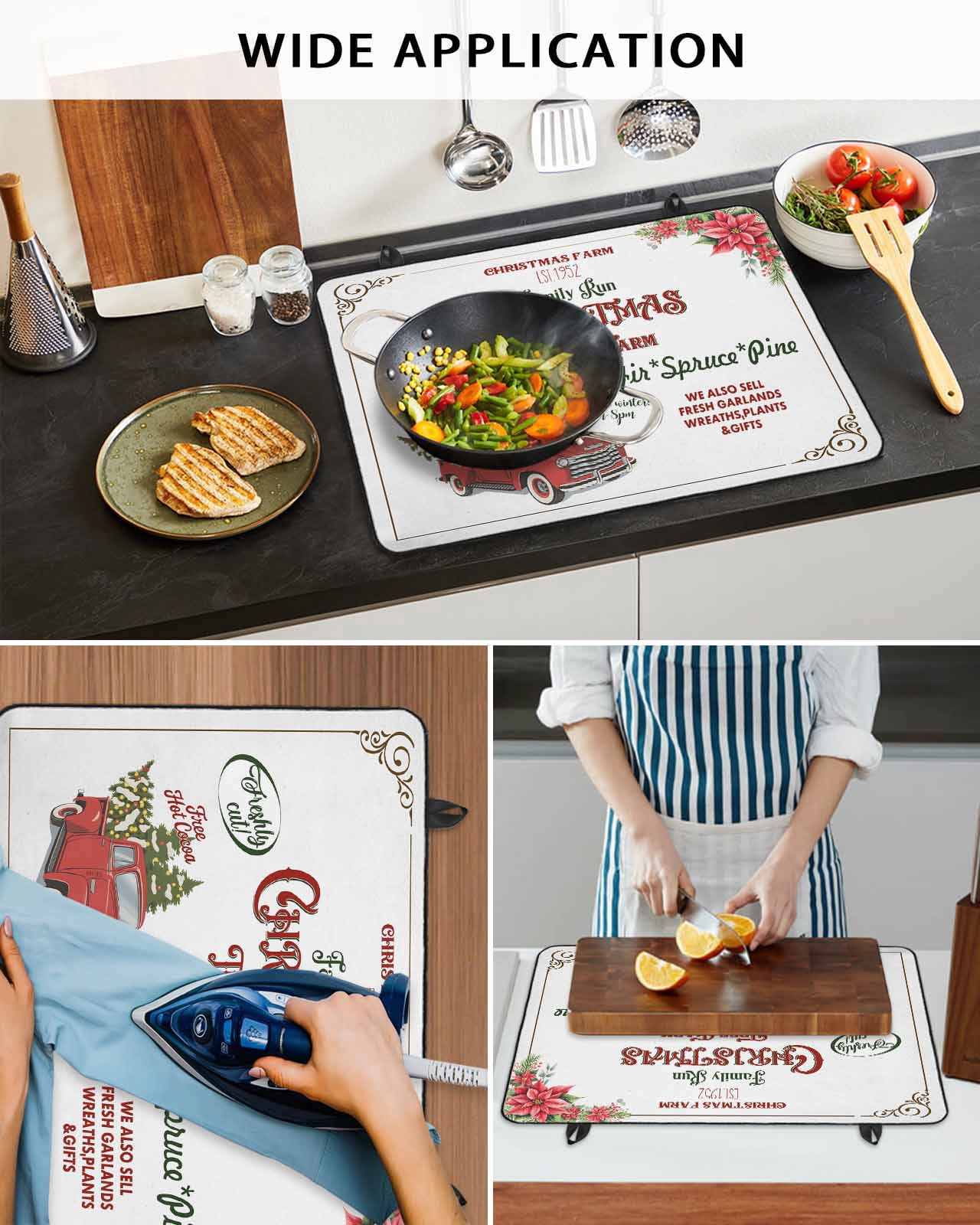Large Induction Cooktop Protector Mat Christmas Stove Top Covers for Electric Stove, Red Trucks Trees Poinsettia Letters Decorative Stove Burner Cover Mats, Glass Top Stove Cover