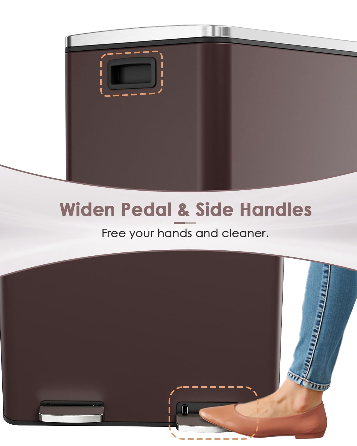 LAZY BUDDY Dual Compartment Recycling Trash Can with Soft-Close Lid and Removable Liner Buckets, 60 Liter / 16 Gallon, Rectangular