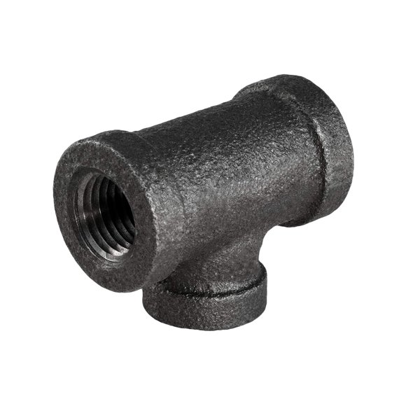 Supply Giant CNSU0343 1/2" x 1/4" Black Malleable Reducing Tee with Female Threaded Fitting