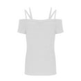 thumbnail image 5 of ZQGJB Off the Shoulder Tops for Women Casual Summer Short Sleeve Strappy Cutout Plain Tees Shirt Loose Relaxed Fitted Comfy Pullover Blouse White L, 5 of 8