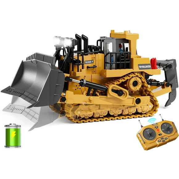 9-Channel Metal RC Bulldozer - Realistic Remote Control Kids Construction Play Toys with Lights and Sound, Track Type Tractor Toys for 3+ Boys, Perfect 2024 Kids Birthda