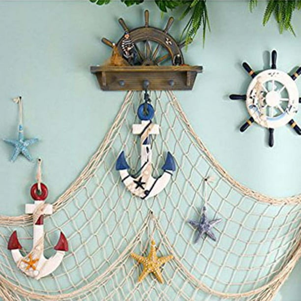 Nature Fish Net Wall Decoration with Shells, Ocean Themed Wall