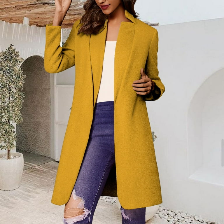 Womens Stand Collar Wool Blend Coat Classic Solid Trench Jacket