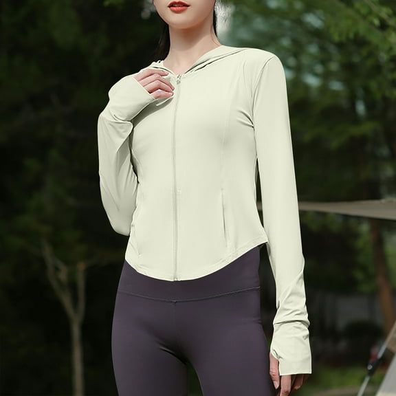 Women's Hoodie Sun Protection Hooded T-Shirt Quick Dry Summer UPF 50 UV Protection Jacket Zip Pocket Ladies' Summer Protective Clothing Lightweight Breathable UPF50 Sunscreen Coat Yellow Free Size