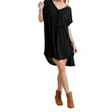 Umgee Folded Sleeve Frayed Edge Dress - Plus