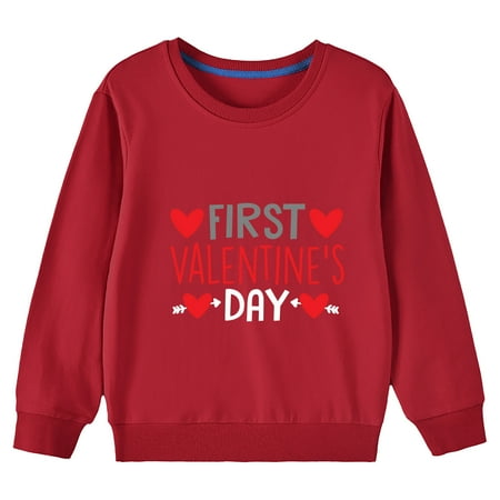 

Penkiiy Toddler Kids Boys Girls Fashion Cute Solid Color Valentine s Day Heart Print Long Sleeve Top Hoodies 4-5 Years Red