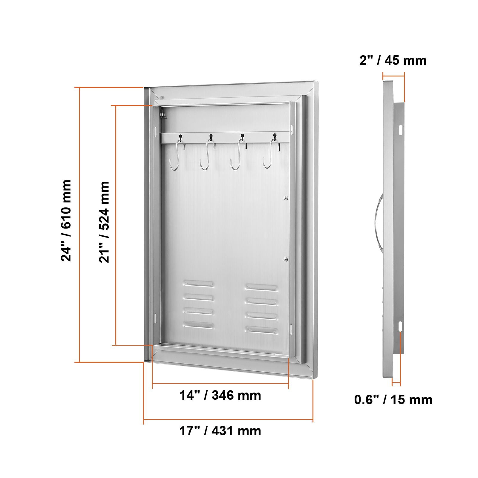 Stainless Steel BBQ Access Door 24x17 Inch with Louvred Vents, Reversible Hinge, for Outdoor Kitchen Island