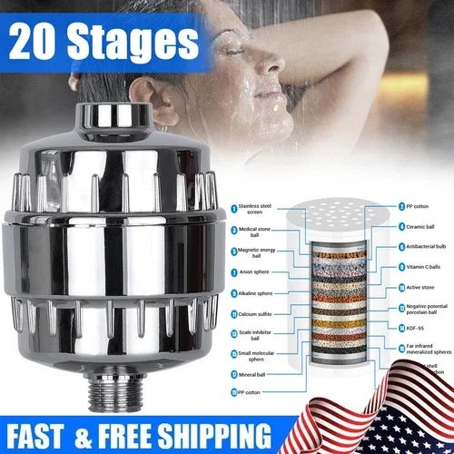 20-Stages Shower Head Filter For Hard Water And Chlorine Removal With Filters