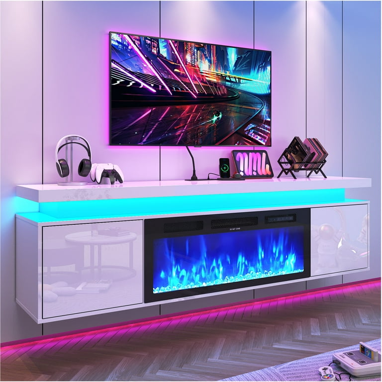 Blotout 70'' Fireplace TV Stand with 36'' Fireplace, Gloss Wall