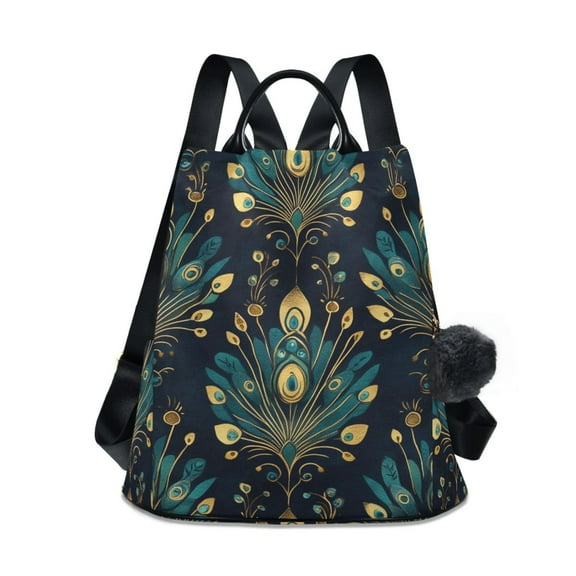 FORMRS Women's Travel Backpack Purse Anti-Theft Hidden Pockets Casual Shoulder Bag, Gold Peacock Pattern