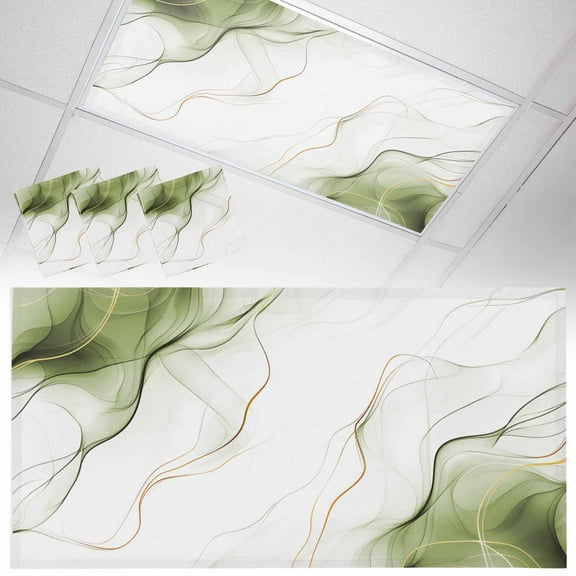 3 Pack Sage Green Water Ripple Fluorescent Light Covers for Ceiling Lights Vintage Abstract Modern Classic Magnetic Ceiling Light Covers Overhead Light Filters for Office Classroom Home