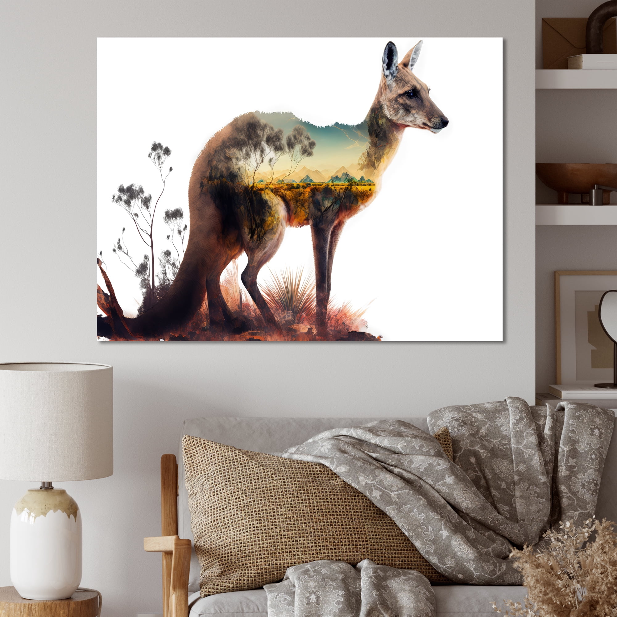 Designart Double Exposure Of A Kangaroo With Australian Landscape Canvas Wall Art