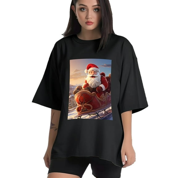 Plus Size Shirt for Women Black Tops for Women Short Sleeves Shirt for Women Santa Claus And Reindeer 5 T Shirt Crewneck Shirt for Women XS