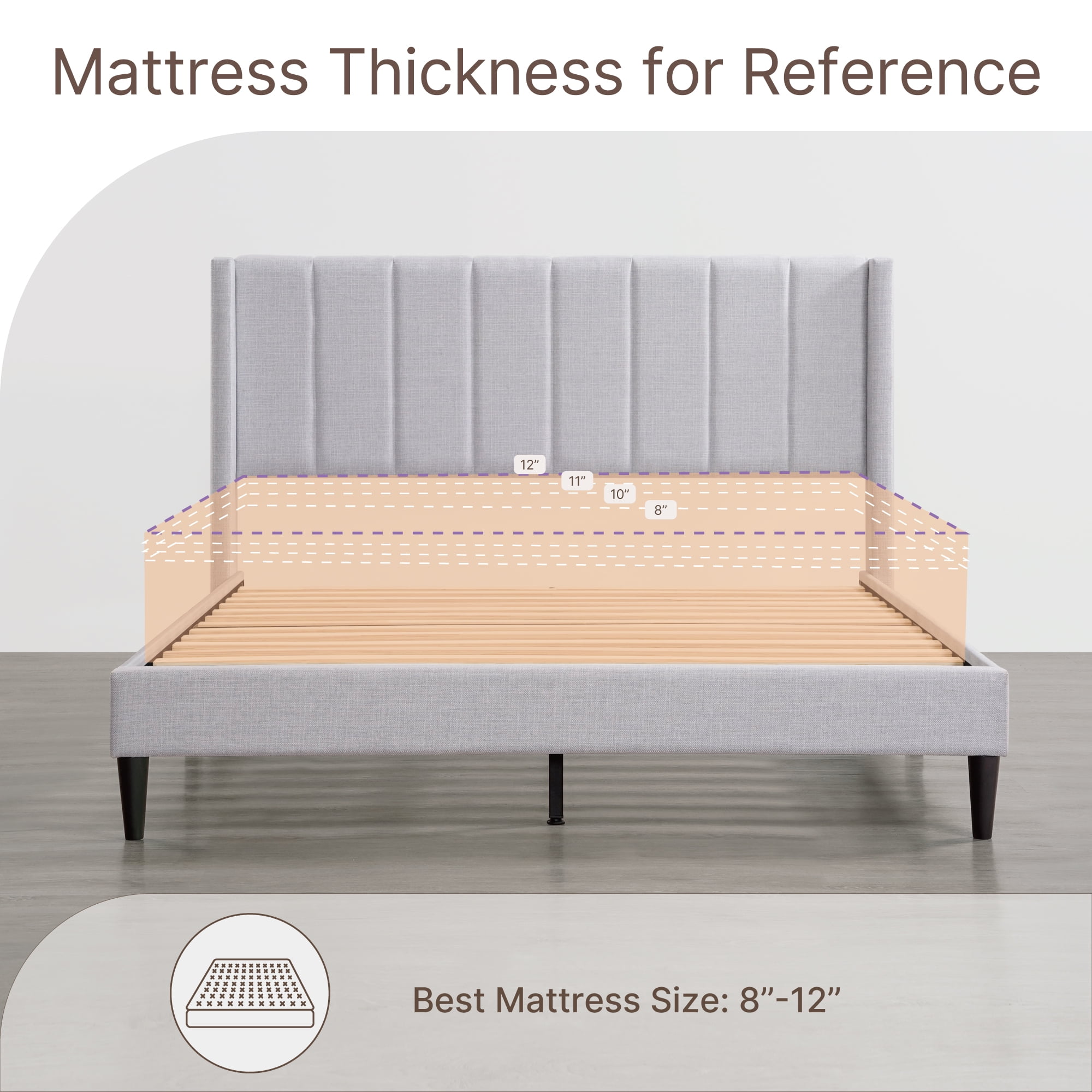 Spruce & Spring Upholstered Platform Bed Frame with Wingback Headboard Full