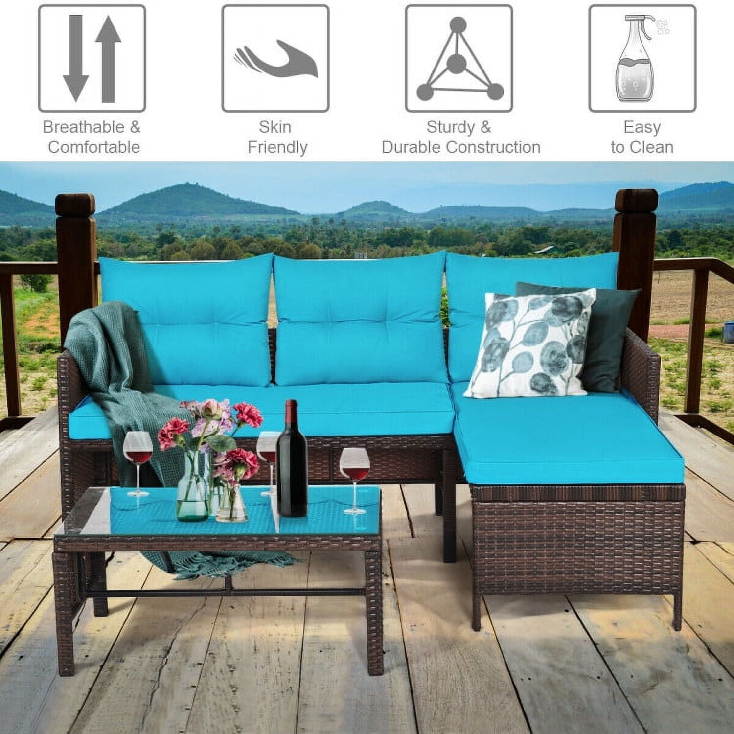 Aimee Lii 3 Pieces Patio Wicker Rattan Sofa Set, Wicker Patio Couch, Outdoor Balcony Furniture, Turquoise Aimee Lii 3 Pieces Patio Wicker Rattan Sofa Set, Wicker Patio Couch, Outdoor Balcony Furniture, Turquoise