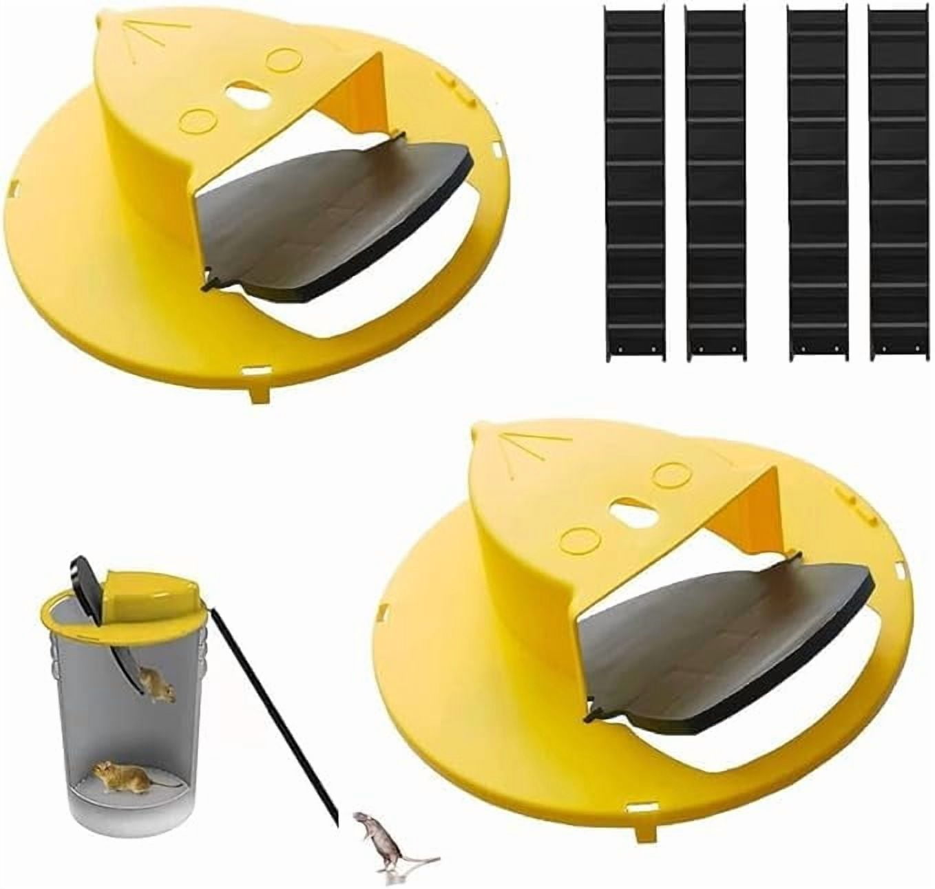 Mouse Trap Bucket Lid 2 Packs, Bucket Lid Mouse Rat Traps, Humane Mouse Rat Traps for Indoor Use, Automatic Reset Flip and Slide Mouse Trap, 5 Gallon Bucket Compatible, yellow