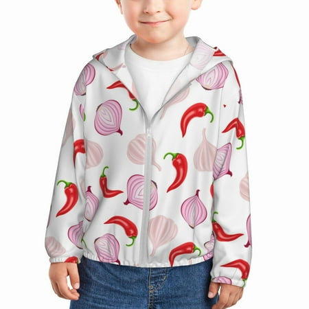 

Sun Hoodie for Kids Chili Pepper onion garlic Long Sleeve Swim Fishing Shirts Sun Protection Zip Up Jacket Clothing Athletic Hoodie