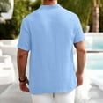 thumbnail image 6 of Timoontee Men's Summer Beach Vacation Shirt Short Sleeve Mock Neck Shirts Solid Quarter Button Pullover Tops Breathable Casual Workout Shirts Light Blue L, 6 of 9
