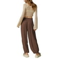 thumbnail image 6 of Women Casual Solid Color Drawstring Wide Leg Pants Autumn Loose Flowy Low Waisted Cinch Bottom Jogging Athletic Trousers, 6 of 7