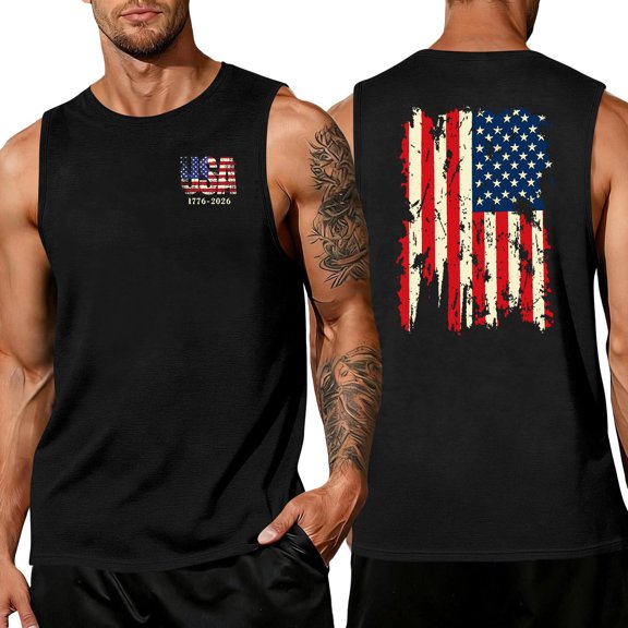 4th Of July Tank Tops for Men Crew Neck Sleeveless Stars and Stripes Print Casual Celebration Tunics Lightweight Summer Daily Tops ,M,#01 Black