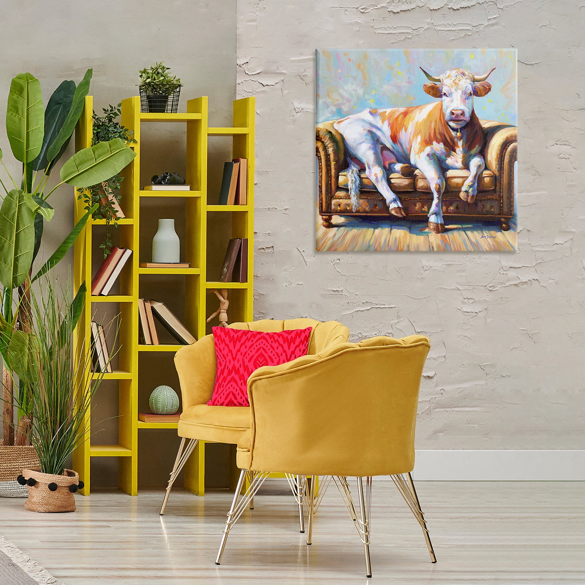 Stupell Industries Cow's Day Off Animals & Insects Painting Gallery Wrapped Canvas Art Print Wall Art, 30 x 30