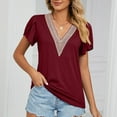 thumbnail image 6 of JWZUY Womens Crochet Lace V Neck Tops Solid Tunic Petal Sleeve Tees Shirts Blouse Short Sleeve Chiffon Elegant Tshirt Summer 2023 Wine S, 6 of 8
