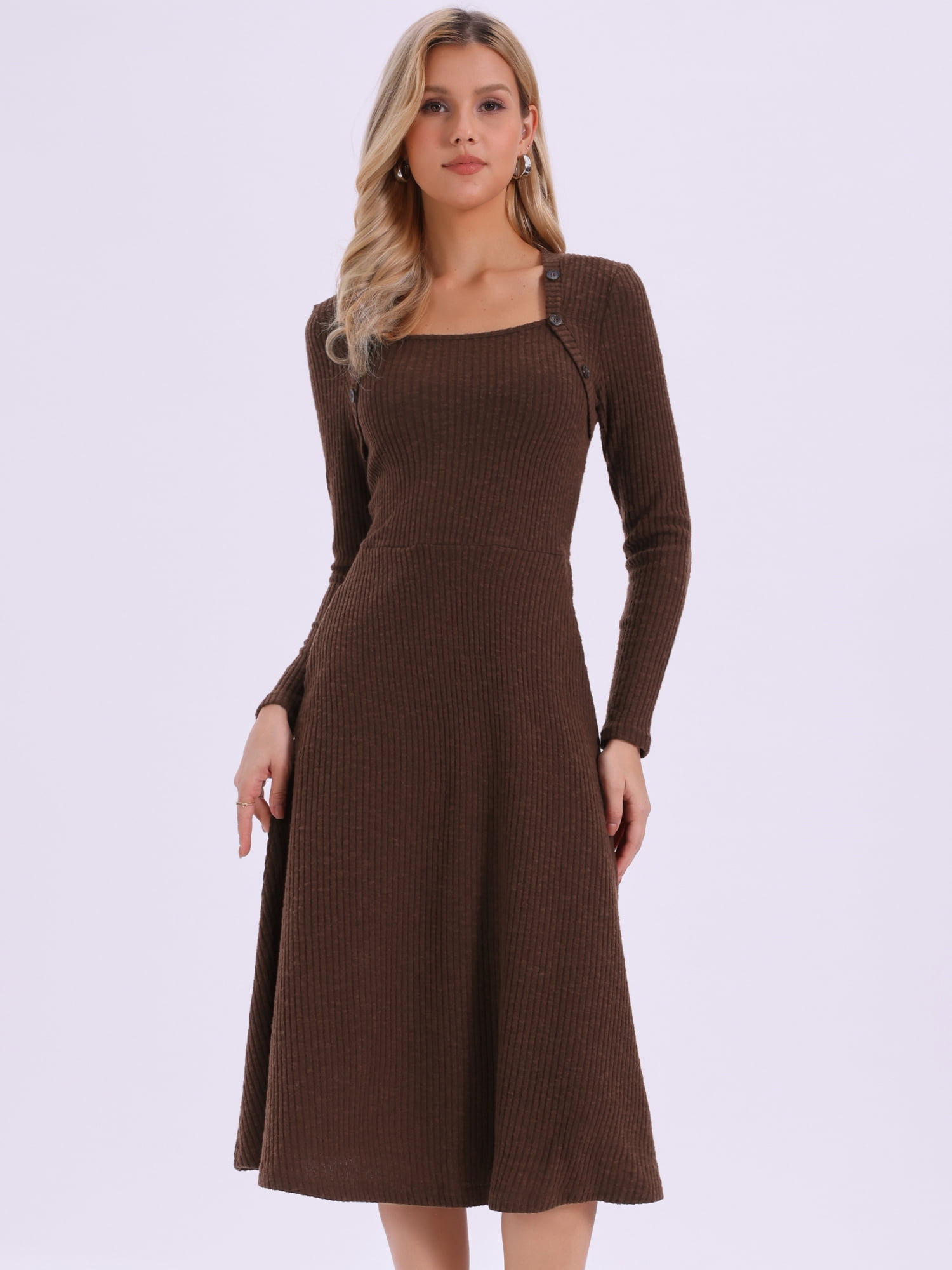 DARING DIVA Midi Pullover Knit Sweater Dress S Brown