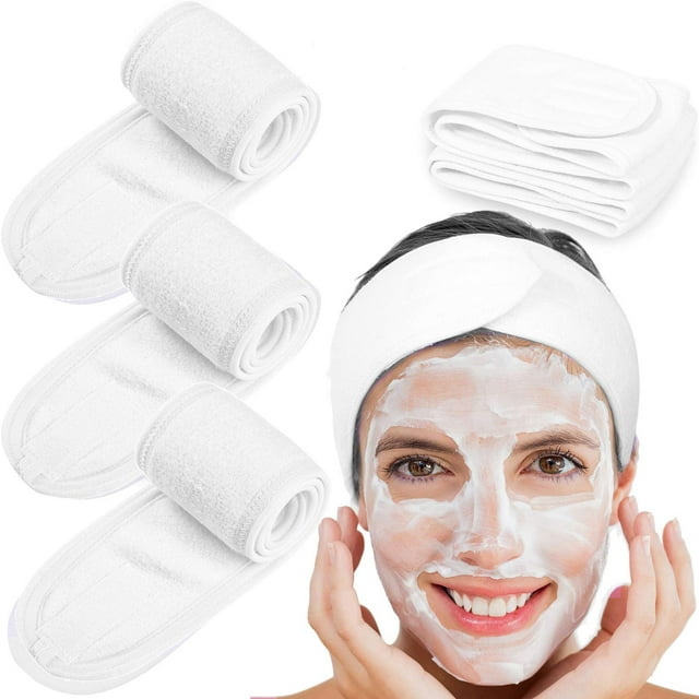 Bandeau Facial de Spa, Lot de 4, Bandeau pour la Tête en Tissu Éponge, Serviette Extensible Ajustable pour le Bain, le Maquillage et le Sport