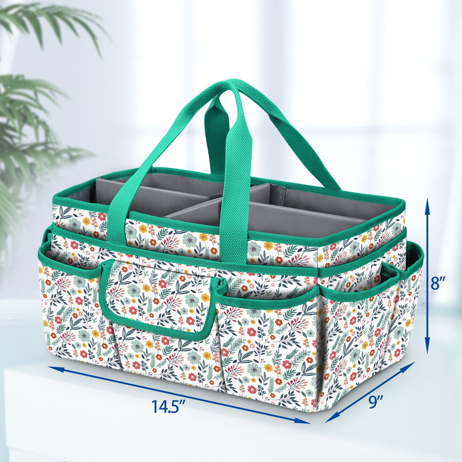 FINPAC Large Craft Storage Tote Bag with Multiple Pockets, Scrapbooking Carrying Case Storage Caddy with Handle for Sewing, Art, Desktop, Baby Care Supplies, Spring Bloom