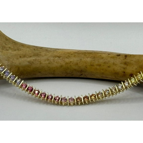 4MM CZ Sapphire Tennis Bracelet,CZ Crystal Rainbow Golden 925 Sterling Silver Bracelet | Simple Elegant Everyday Layered Wedding