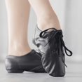thumbnail image 2 of Zapatos de baile para niños, zapatos bajos de cuero PU para hombre, zapatos de Jazz para mujer, suela dividida, zapatillas suaves, gimnasio, baile, negro, 2 of 5