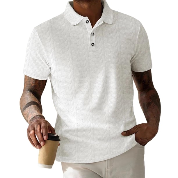 Camisa con Cuello Hombres de Color Sólido con Botones de Manga Corta, Blusa con Cuello para Primavera Verano Diario