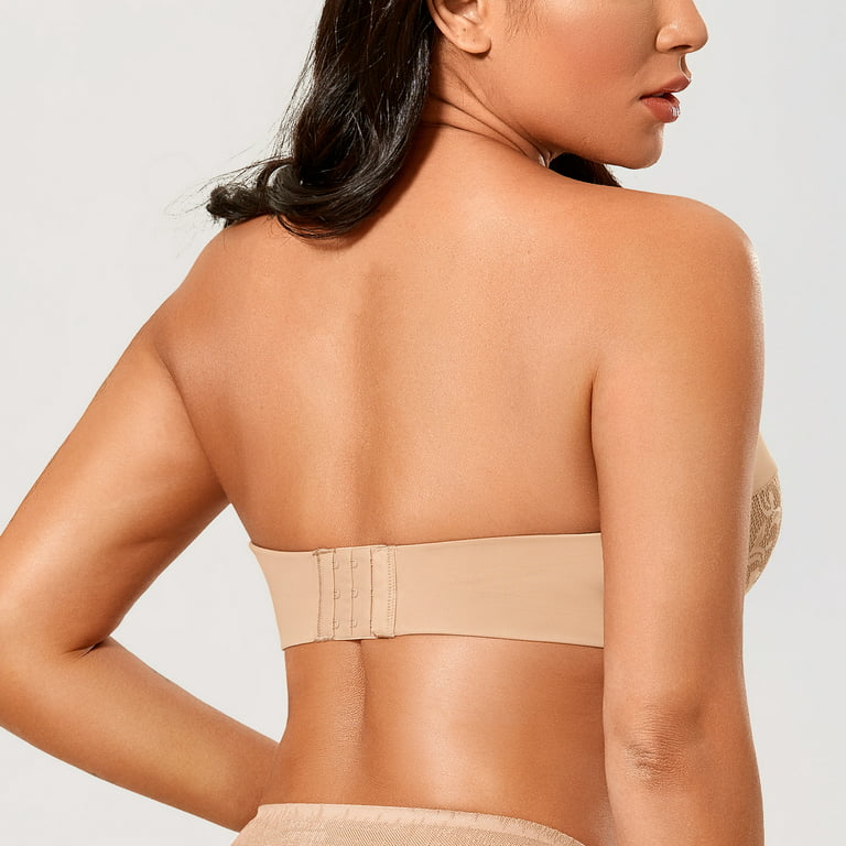 Delimira Women's Plus Size Strapless Bra Push Up Lace Underwire Support Bra  