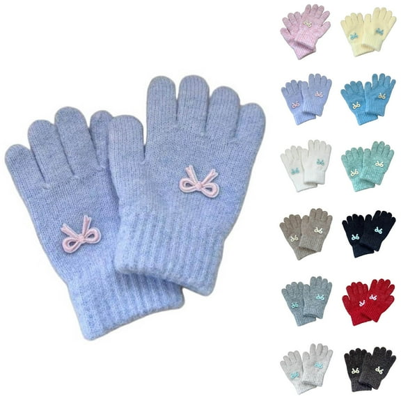 NAISIBABY Kids Winter Gloves, Thicken Warm Cute Bowknot Full Finger Knit Outdoor Gloves for Boys Girls Purple