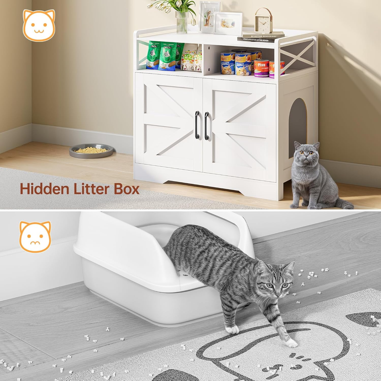 SELOOYE Cat Litter Box Enclosure, Ultra-Large Hidden Litter Box Furniture with 2 Open Drawers, Pet House, Fit Most of Litter Box, White