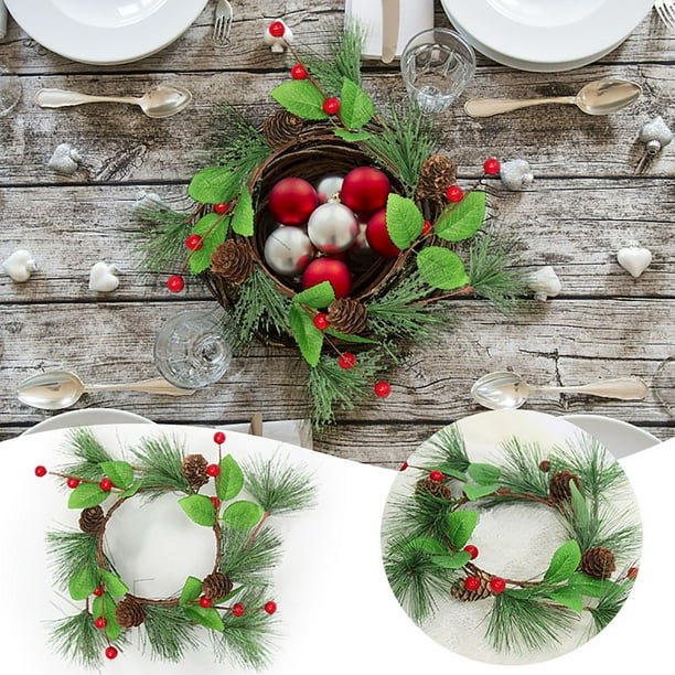 Fiudx Corona de Bayas con Doble Nudo de Pvc, Vela Artificial Navideña, Decoración para Puerta de Entrada Rústica, Decoración Navideña para Interior y Exterior, Boda de Primavera, 30 X 30 Cm.