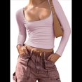thumbnail image 1 of Camisas de Larga para Mujer, Tops Cortos, Moda de Otoño 2025, Cuello Cuadrado, Camisetas Básicas para Salir, Ropa Y2K Rosa XL, 1 of 8