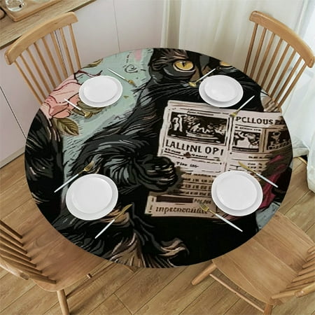

Patifu Cute Cat Round Tablecloth Stain-Resistant Washable Indoor Outdoor Restaurant Wedding Party Picnic Camping Kitchen Dining Waterproof Fabric Home Decor 46 -50
