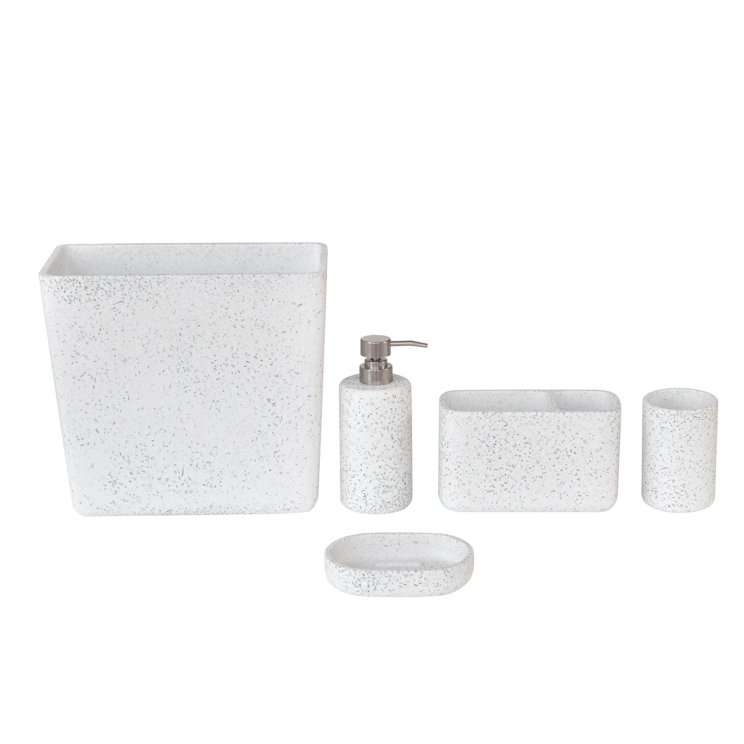 Hometrends Organisateur en terrazzo blanc : organisateur semblable à de la pierre pour organiser les petits articles de toilette et accessoires de salle de bain Unité de rangement à aspect de pierre